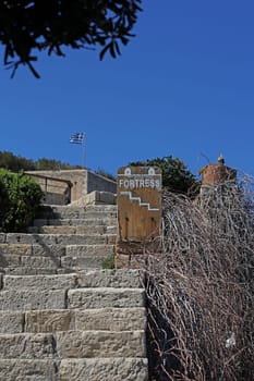 Fortezza fortress castle in Crete island holidays exploring the old ancient stone city monuments close up summer background carnival season high quality big size printings