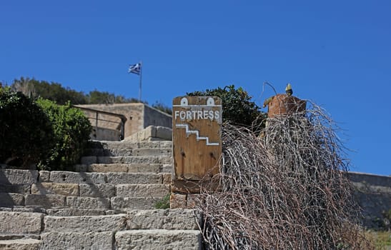 Fortezza fortress castle in Crete island holidays exploring the old ancient stone city monuments close up summer background carnival season high quality big size printings