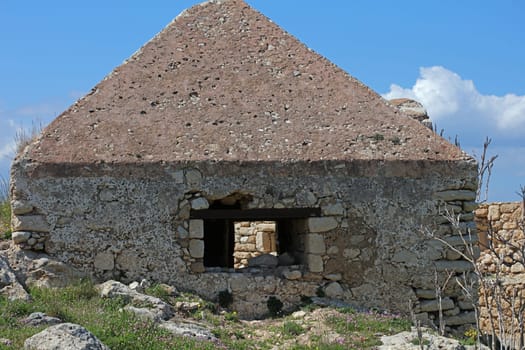 Fortezza fortress castle in Crete island holidays exploring the old ancient stone city monuments close up summer background carnival season high quality big size printings