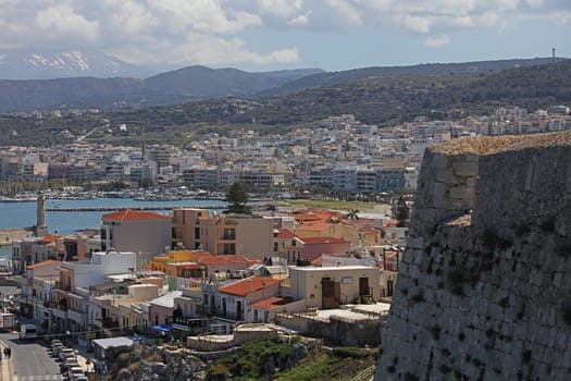 Fortezza fortress castle in Crete island holidays exploring the old ancient stone city monuments close up summer background carnival season high quality big size printings