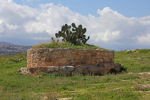 Fortezza fortress castle in Crete island Rethimno holidays exploring the old ancient stone city monuments close up summer background carnival season high quality big size printings