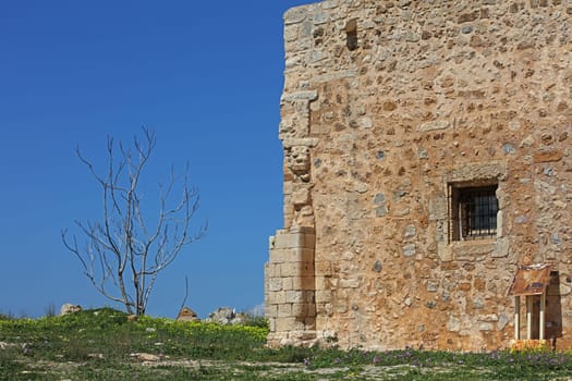 Fortezza fortress castle in Crete island Rethimno holidays exploring the old ancient stone city monuments close up summer background carnival season high quality big size printings