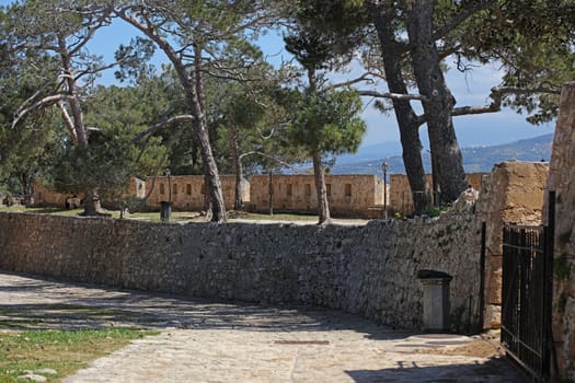 Fortezza fortress castle in Crete island Rethimno holidays exploring the old ancient stone city monuments close up summer background carnival season high quality big size printings