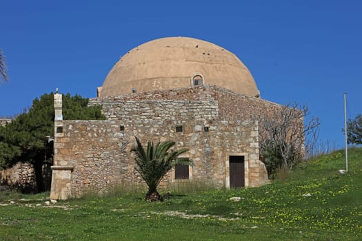 Fortezza fortress castle in Crete island Rethimno holidays exploring the old ancient stone city monuments close up summer background carnival season high quality big size printings