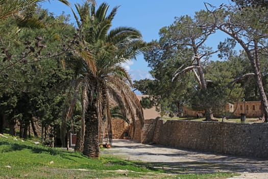 Fortezza fortress castle in Crete island Rethimno holidays exploring the old ancient stone city monuments close up summer background carnival season high quality big size printings