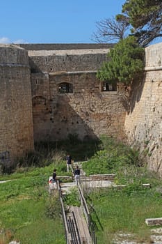 Fortezza fortress castle in Crete island Rethimno holidays exploring the old ancient stone city monuments close up summer background carnival season high quality big size printings