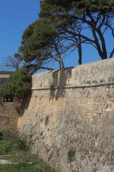 Fortezza fortress castle in Crete island Rethimno holidays exploring the old ancient stone city monuments close up summer background carnival season high quality big size printings