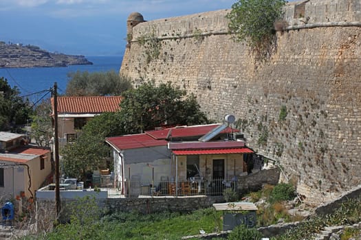 Fortezza fortress castle in Crete island Rethimno holidays exploring the old ancient stone city monuments close up summer background carnival season high quality big size printings