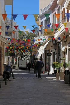 Rethimnon, Greece, Friday 15 March 2024 Crete island holidays exploring the old ancient stone city close up summer background carnival season high quality big size printings