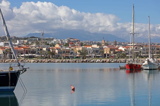 Rethimno, Greece, Friday 15 March 2024 Crete island holidays exploring the city port riviera luxury yachts close up summer background carnival season high quality big size prints