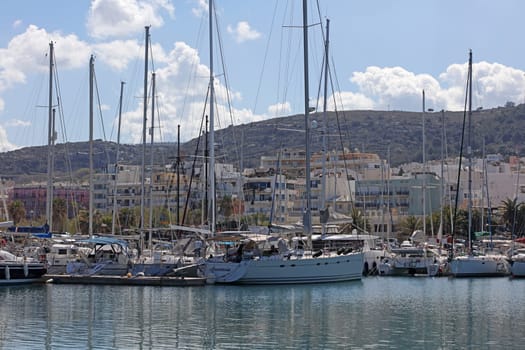 Rethimno, Greece, Friday 15 March 2024 Crete island holidays exploring the city port riviera luxury yachts close up summer background carnival season high quality big size prints