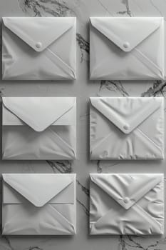 A set of white postal envelopes on a light background.