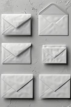 A set of white postal envelopes on a light background.