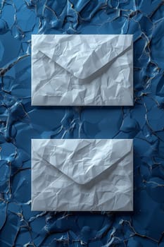 A set of white postal envelopes on a blue background.