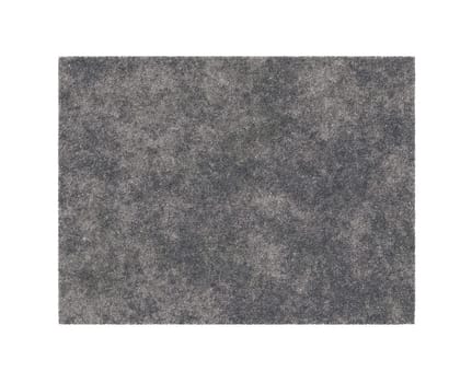 Modern, gray rectangular carpet, top view. Rug isolated on white background. Cut out home decor. Contemporary, loft style. Flat lay, floor plan. 3D rendering