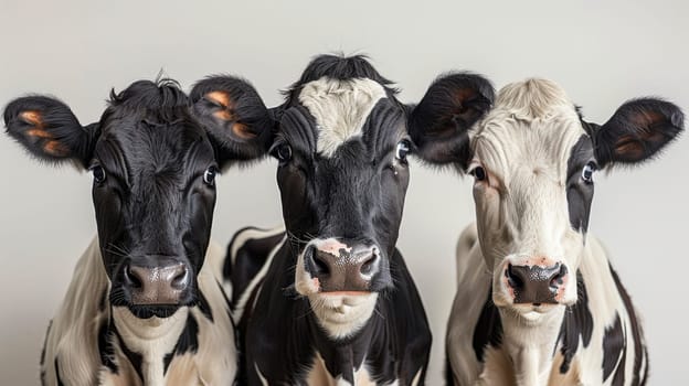 Three cows on a white background.