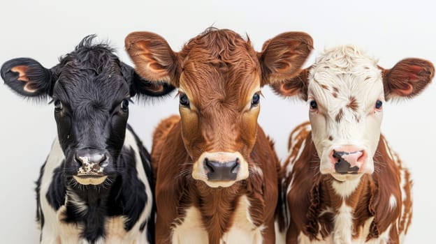 Three cows on a white background.