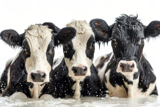 Three cows on a white background.