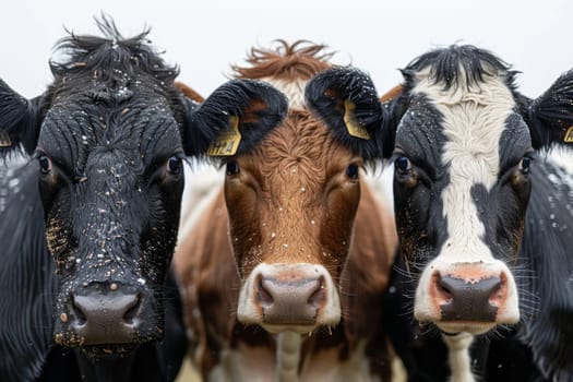 Three cows on a white background.