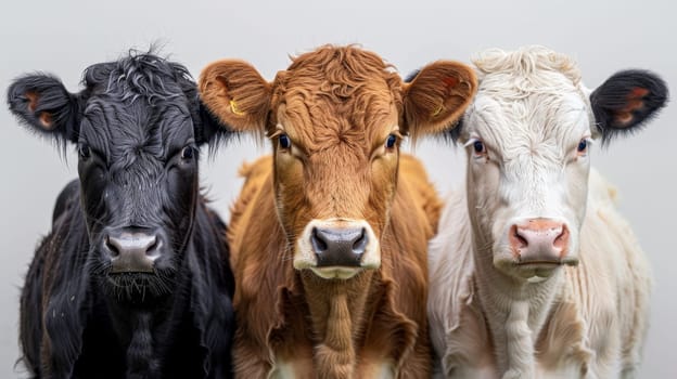 Three cows on a white background.