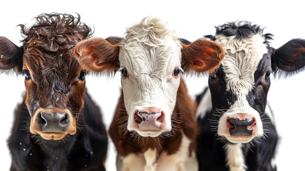 Three cows on a white background.