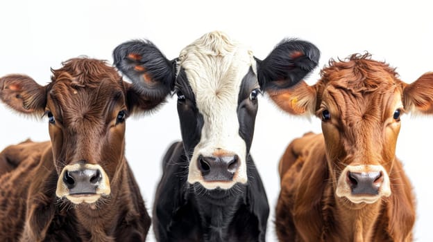 Three cows on a white background.