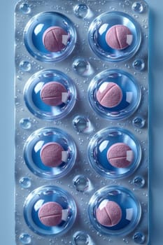 tablets in a blister pack on a blue background , medicines. Packages with vitamins.