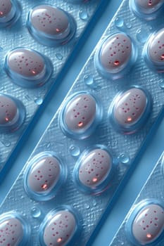 tablets in a blister pack on a blue background , medicines. Packages with vitamins.