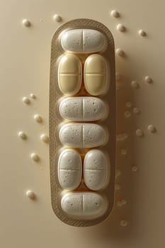 tablets in a blister pack on a beige background, medicines. Packages with vitamins.