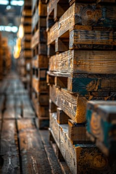 Stacks of wooden planks at the sawmill. A warehouse for storing boards at a sawmill . Lumber in stock.