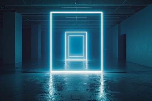 Abstract square neon background. futuristic technology.