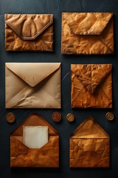 Envelopes made of kraft paper on a gray background.