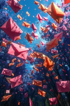 Postal envelopes flying across the sky. 3d illustration.