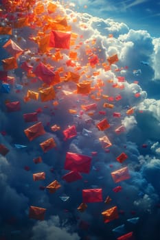 Postal envelopes flying across the sky. 3d illustration.