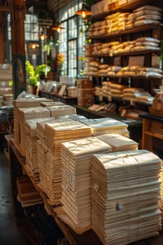 A stack of parcels on the table to be sent. The concept of delivery.