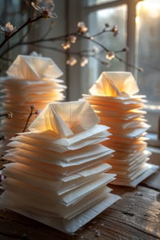 A stack of parcels on the table to be sent. The concept of delivery.