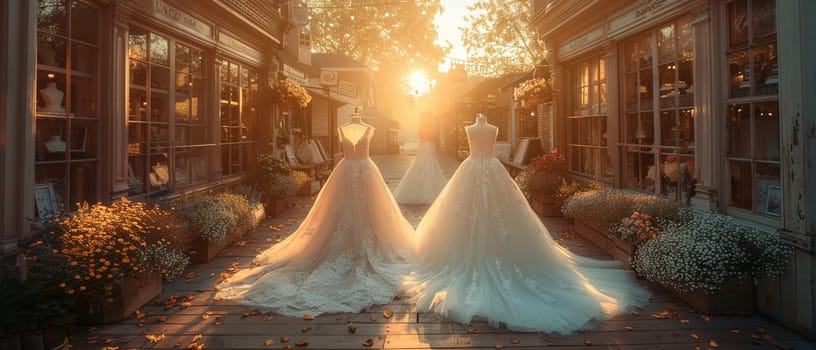 Elegant Bridal Boutique with Soft Focus on Gowns and Accessories, The hazy outlines of wedding attire suggest dreams and preparations for a special day.