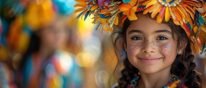 Lively Street Festival Atmosphere with Colorful Parade Floats, A soft focus on the vibrant celebration encapsulates community joy and culture.