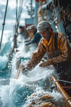 Fishermen fish with nets on an industrial scale. Fishing in the North Sea.