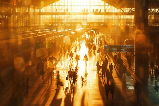 Platform of railway station at sunset,Transportation in the city. High quality photo