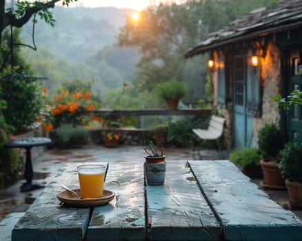 Rustic Bed and Breakfast Awaiting Guests in the Countryside, The blurry charm of the inn suggests hospitality and relaxation.