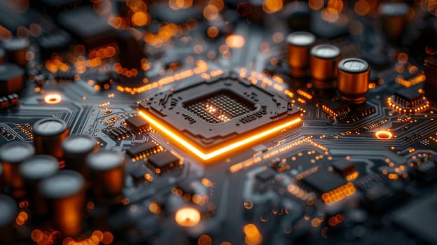 The main microchip on the motherboard of electrical equipment. The concept of modern technologies.