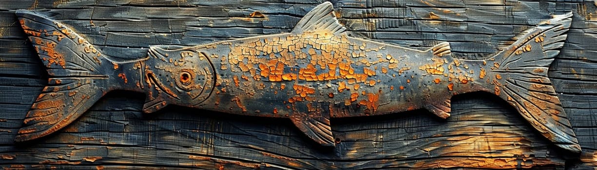 Christian Fish Symbol Etched onto a Weathered Pier, The simple outline blends into the wood, signifying faith and fellowship.