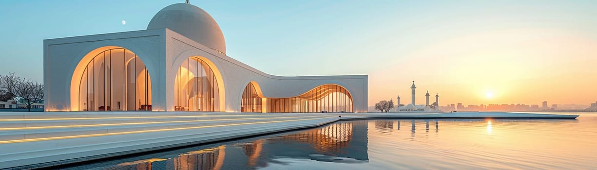 Baha'i House of Worship Dome Rising into Soft Skies, The temple's form blurs upward, inviting all to unity and prayer.