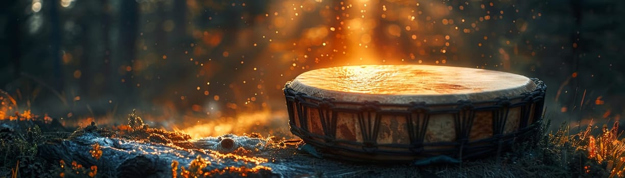 Shamanic Drum Ready for Spiritual Journeying, The instrument blurs into the shadows, a portal to other realms and inner wisdom.