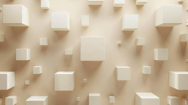 A pattern of three-dimensional cubes. Abstract mosaic of beige squares.