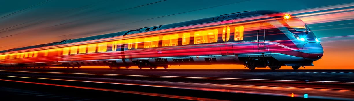 High-Speed Train Departing Station with a Blur of Movement, The streaks of the train convey the speed and connectivity of modern travel.