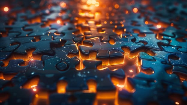 A close-up of a single puzzle piece, showcasing intricate details and intricate patterns resembling a microcircuit.