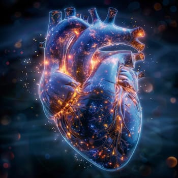 A human heart glows with ethereal lights, radiating a sense of vitality and energy.