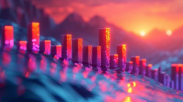 The schedule of investment trading on the stock market. The concept of financial growth with the growth of stocks. 3d illustration.